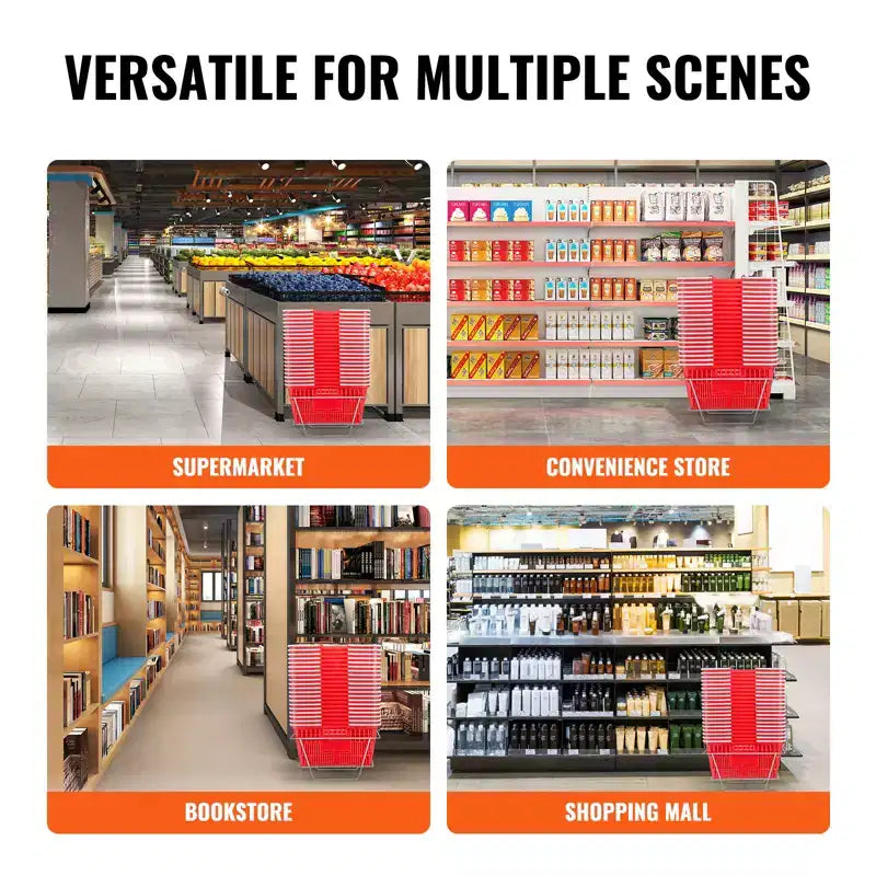 Panier de courses VEVOR, lot de 20, panier d'épicerie durable en plastique de 21 L avec poignée et support, panier de magasin portable en vrac de 41,9 x 30 x 21 cm, rouge