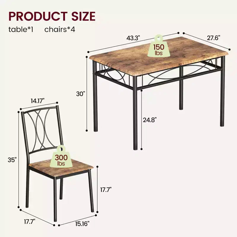 Table de cuisine rectangulaire, avec 4 chaises rembourrées