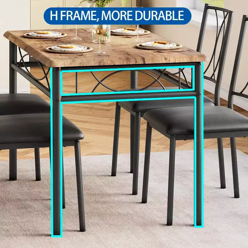 Table de cuisine rectangulaire, avec 4 chaises rembourrées