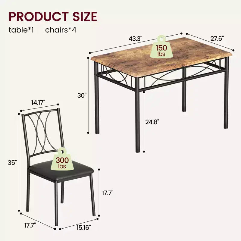Table de cuisine rectangulaire, avec 4 chaises rembourrées