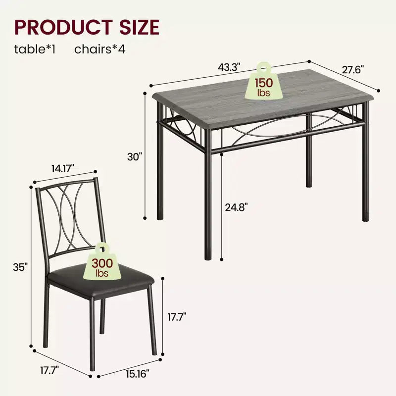 Table de cuisine rectangulaire, avec 4 chaises rembourrées