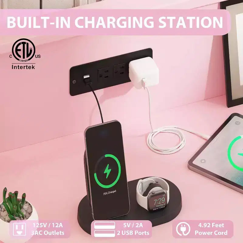 Coiffeuse Intelligente Acekool - Rangement 6 Tiroirs LED avec Station de Recharge