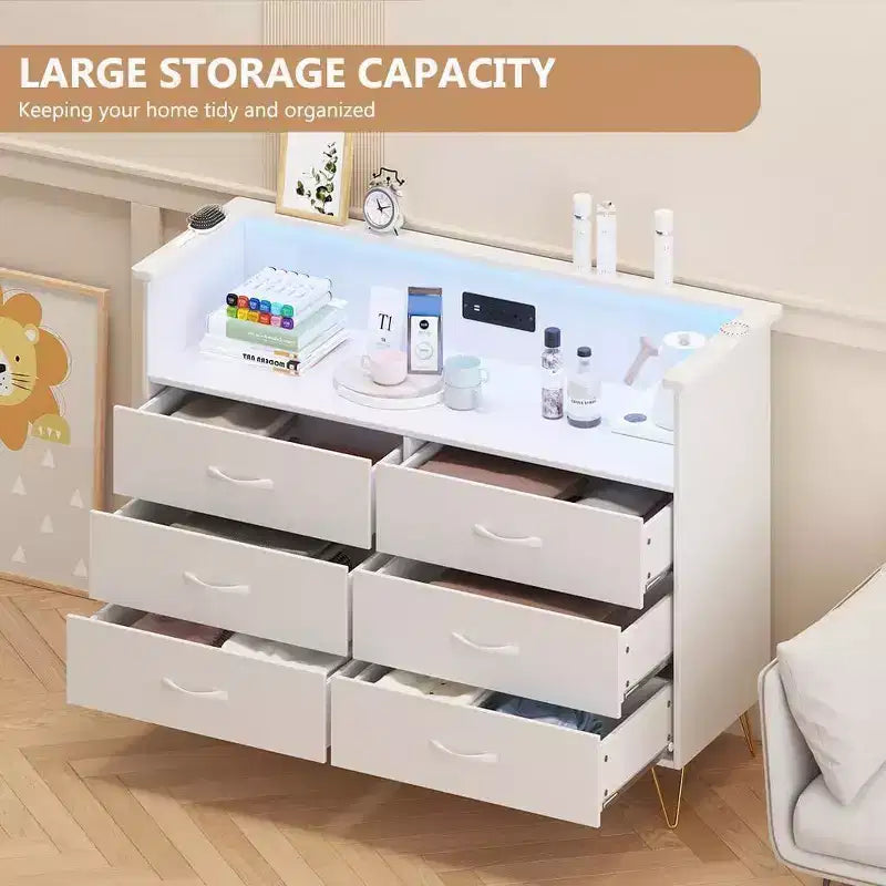 Coiffeuse Intelligente Acekool - Rangement 6 Tiroirs LED avec Station de Recharge
