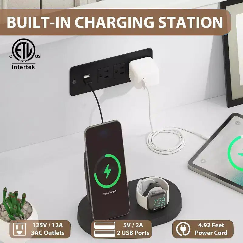 Coiffeuse Intelligente Acekool - Rangement 6 Tiroirs LED avec Station de Recharge