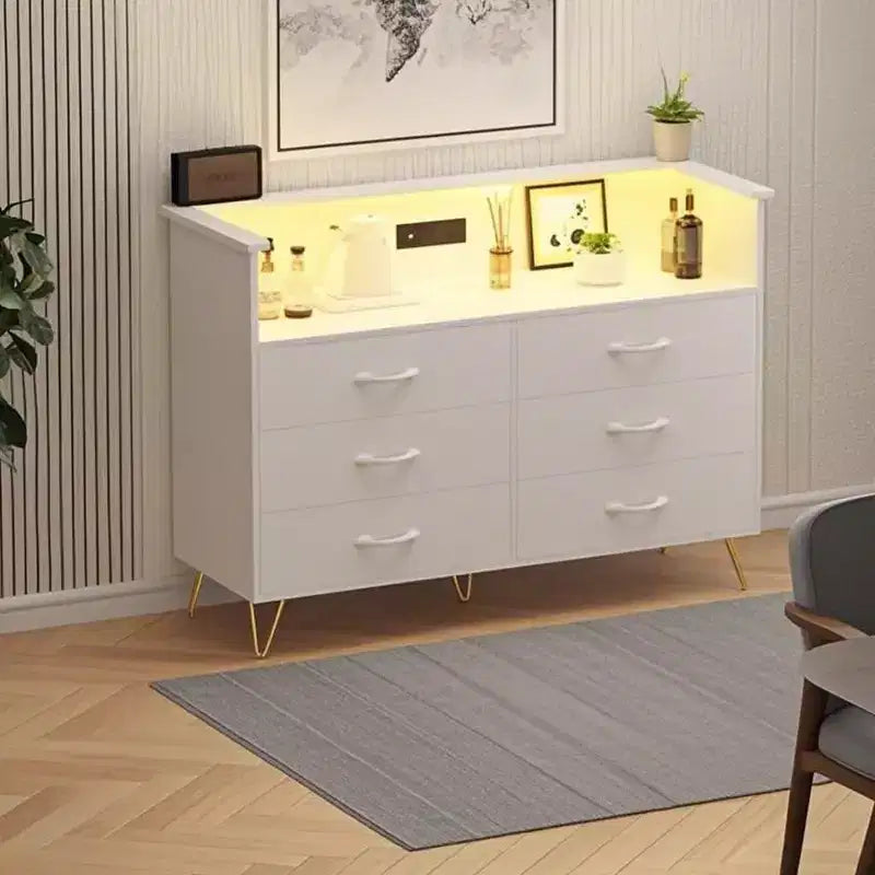 Coiffeuse Intelligente Acekool - Rangement 6 Tiroirs LED avec Station de Recharge