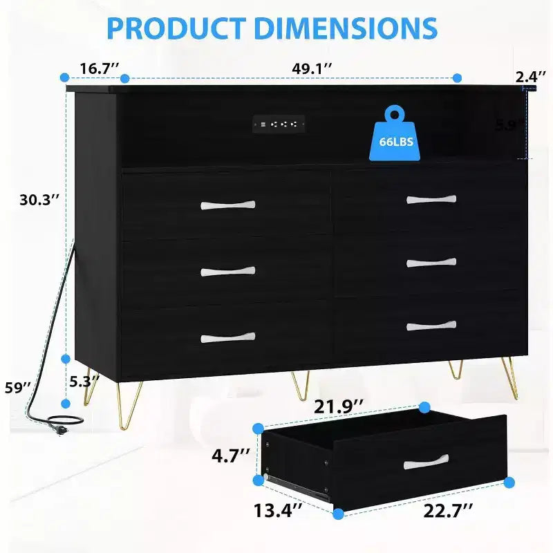 Coiffeuse Intelligente Acekool - Rangement 6 Tiroirs LED avec Station de Recharge