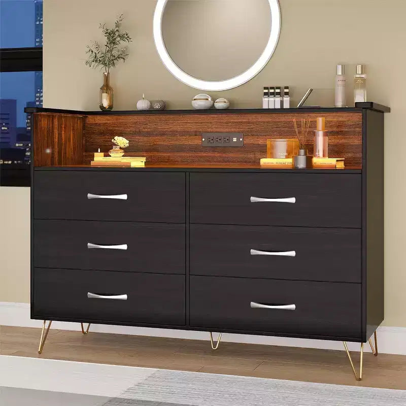 Acekool Smart Dresser - 6 Drawer LED Storage with Charging Station