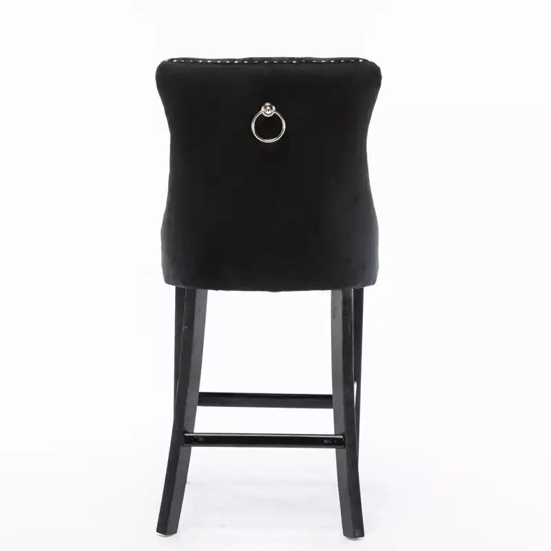 Okak Lot de 2 tabourets de bar contemporains en velours avec capitonnage et garniture cloutée chromée, tabourets rembourrés avec pieds en bois pour îlot de cuisine