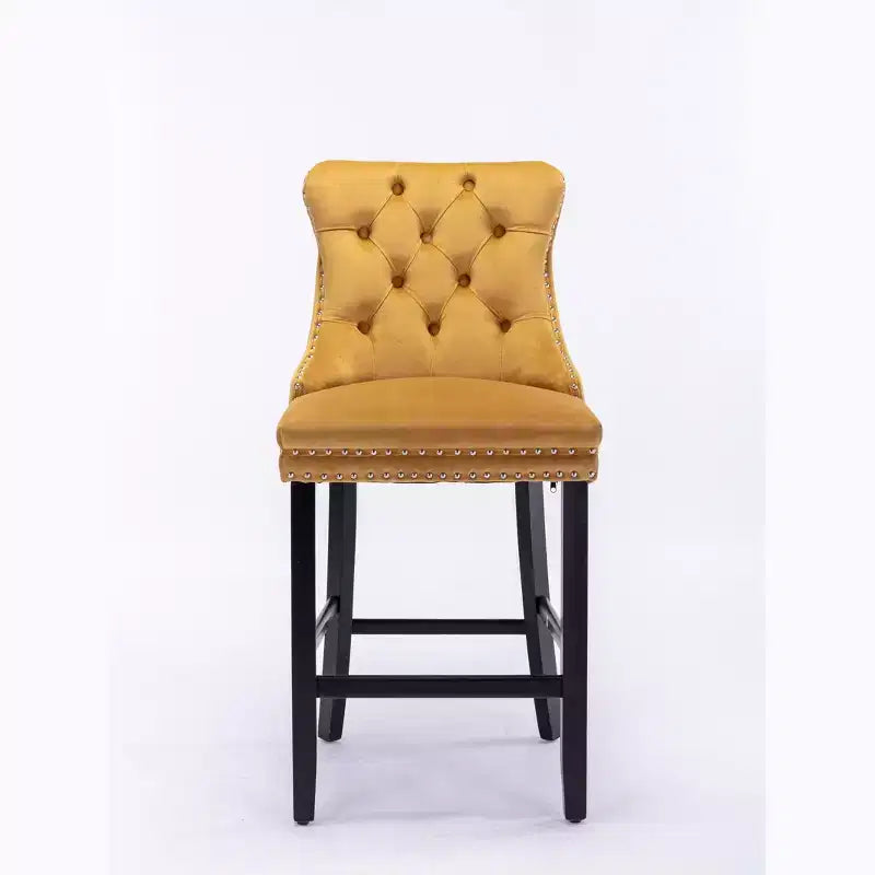 Okak Lot de 2 tabourets de bar contemporains en velours avec capitonnage et garniture cloutée chromée, tabourets rembourrés avec pieds en bois pour îlot de cuisine