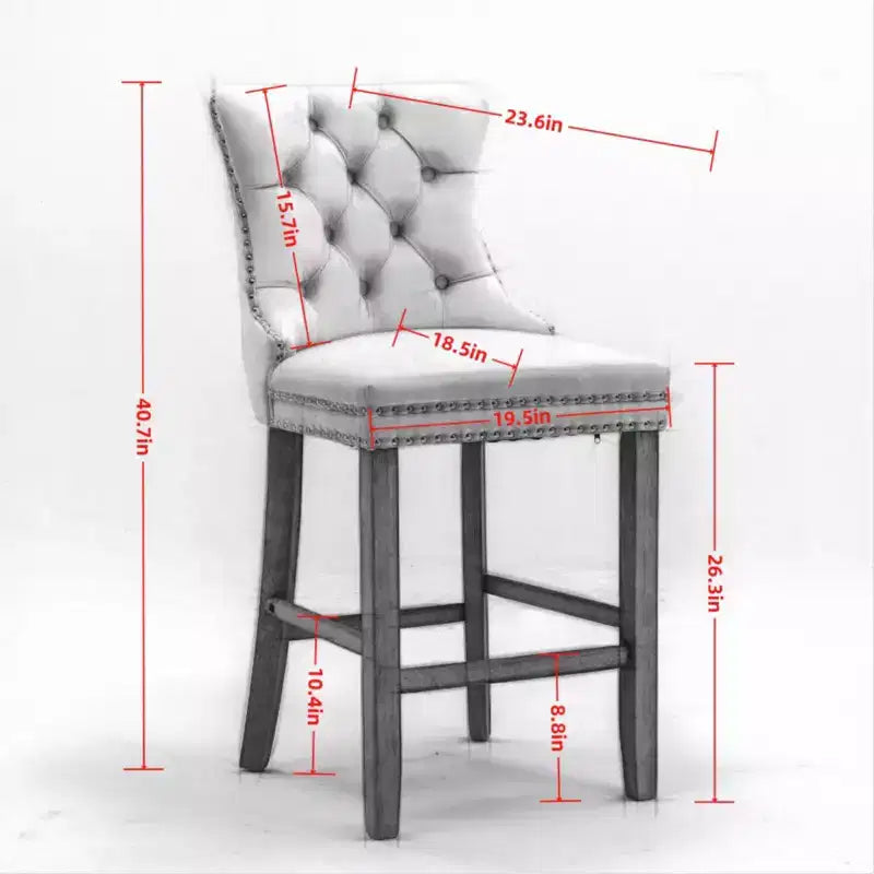 Okak Lot de 2 tabourets de bar contemporains en velours avec capitonnage et garniture cloutée chromée, tabourets rembourrés avec pieds en bois pour îlot de cuisine
