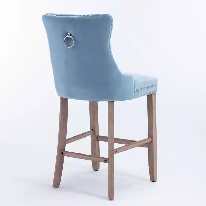 Okak Lot de 2 tabourets de bar contemporains en velours avec capitonnage et garniture cloutée chromée, tabourets rembourrés avec pieds en bois pour îlot de cuisine