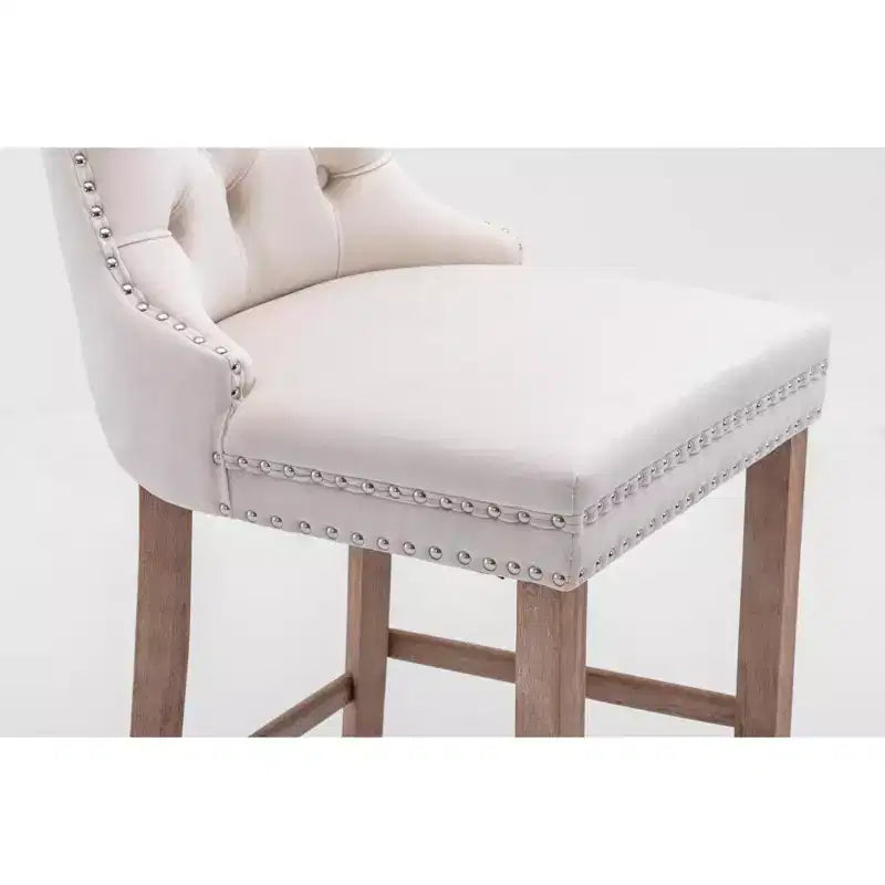 Okak Lot de 2 tabourets de bar contemporains en velours avec capitonnage et garniture cloutée chromée, tabourets rembourrés avec pieds en bois pour îlot de cuisine