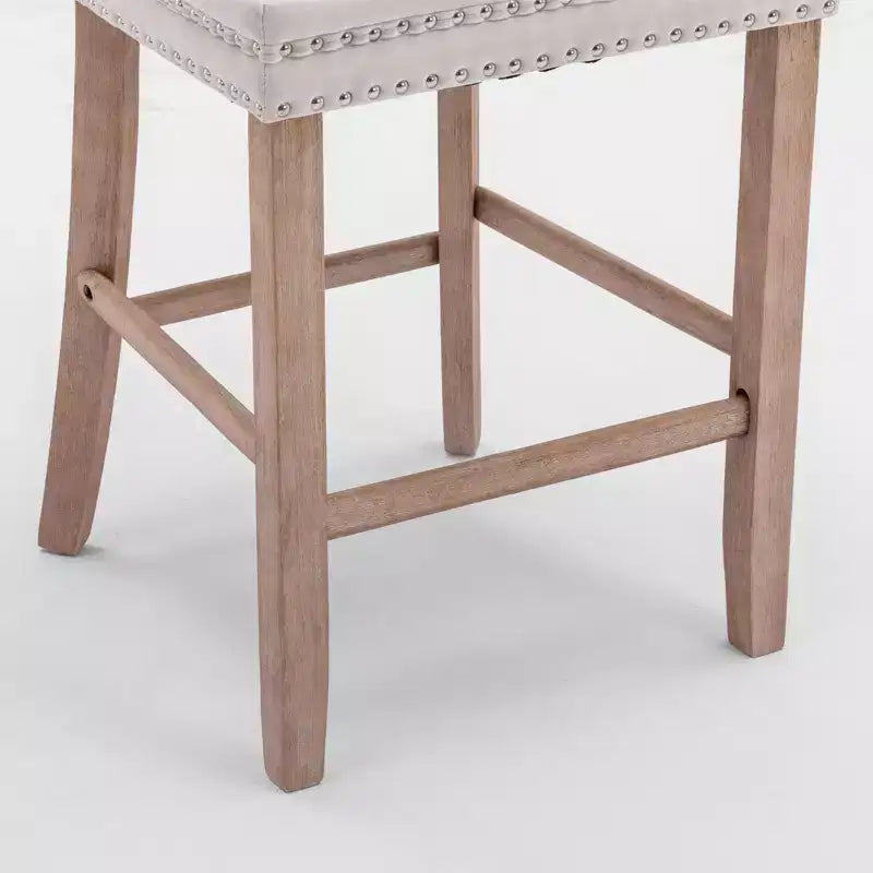 Okak Lot de 2 tabourets de bar contemporains en velours avec capitonnage et garniture cloutée chromée, tabourets rembourrés avec pieds en bois pour îlot de cuisine