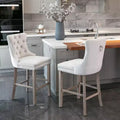 Okak Lot de 2 tabourets de bar contemporains en velours avec capitonnage et garniture cloutée chromée, tabourets rembourrés avec pieds en bois pour îlot de cuisine