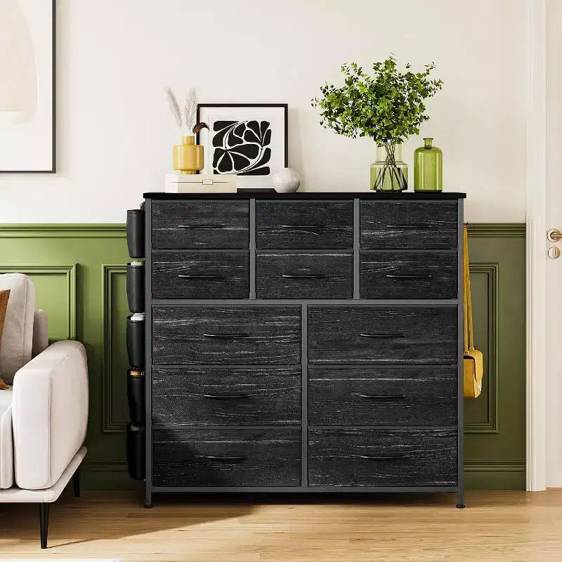 Acekool 12-Drawer Fabric Dresser with Side Pockets  Storage Organizer for Bedroom & Closet