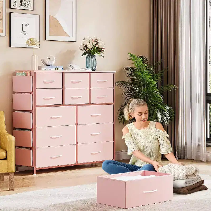 Commode en tissu Acekool à 12 tiroirs avec poches latérales Meuble de rangement pour chambre et placard