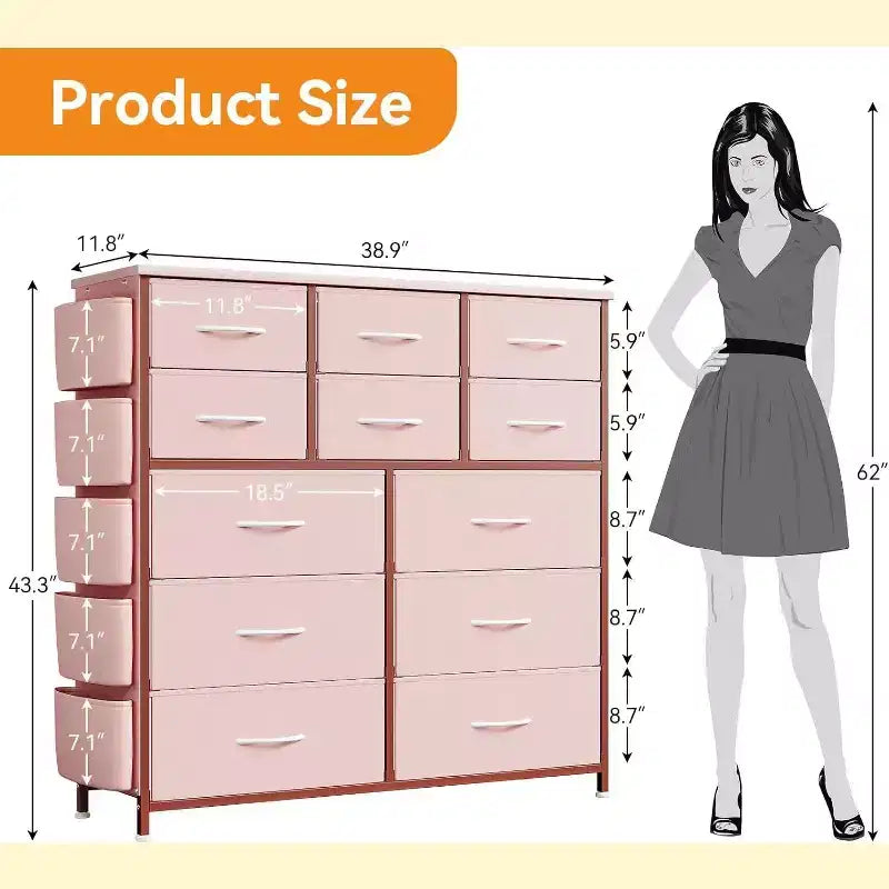 Commode en tissu Acekool à 12 tiroirs avec poches latérales Meuble de rangement pour chambre et placard