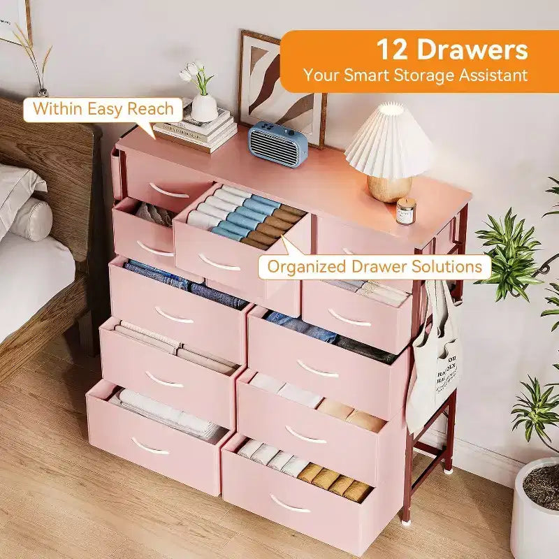 Commode en tissu Acekool à 12 tiroirs avec poches latérales Meuble de rangement pour chambre et placard