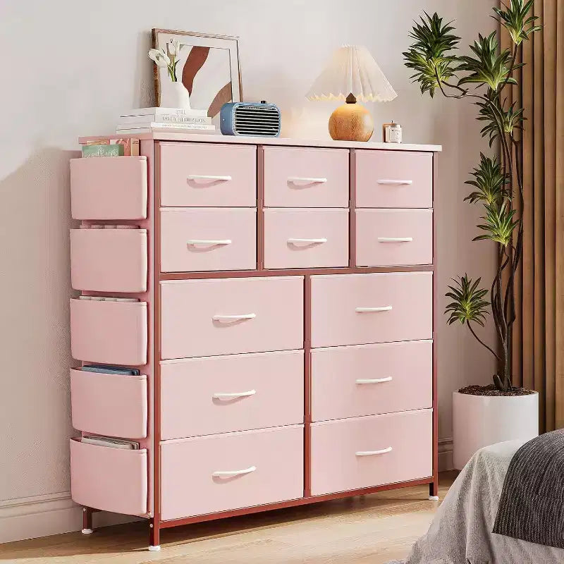 Commode en tissu Acekool à 12 tiroirs avec poches latérales Meuble de rangement pour chambre et placard