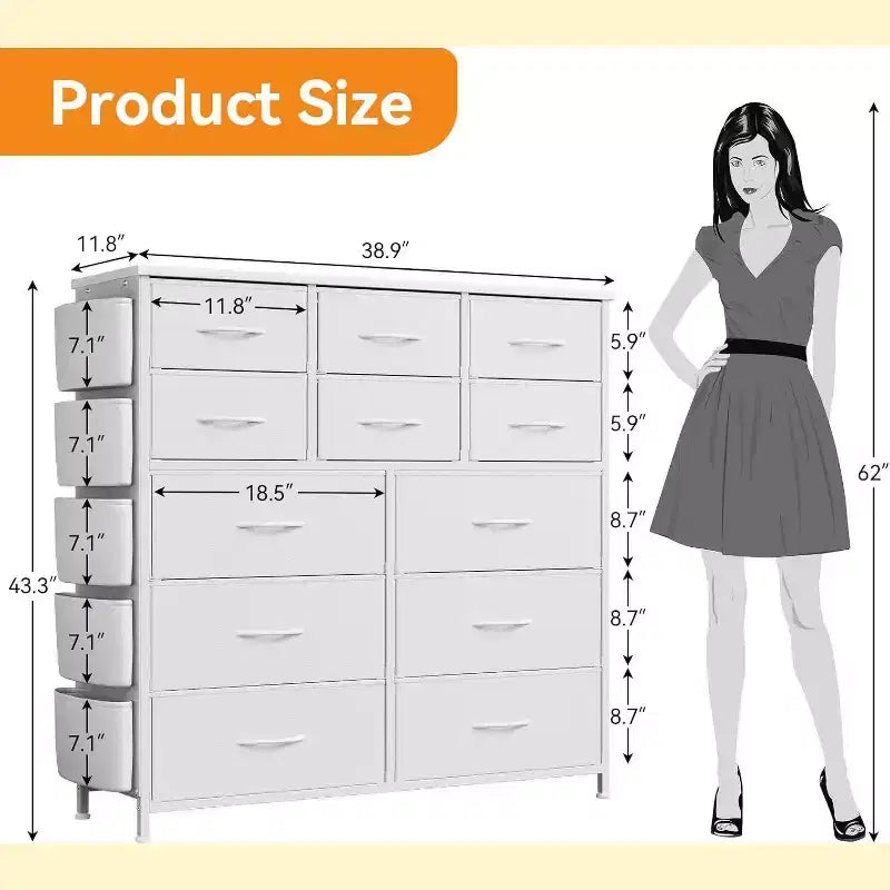 Commode en tissu Acekool à 12 tiroirs avec poches latérales Meuble de rangement pour chambre et placard