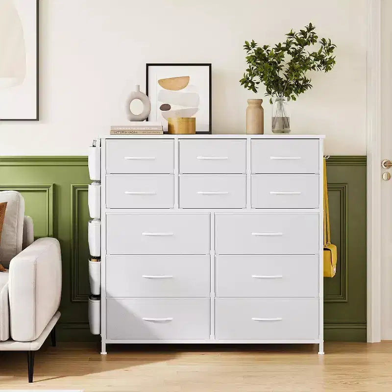 Commode en tissu Acekool à 12 tiroirs avec poches latérales Meuble de rangement pour chambre et placard