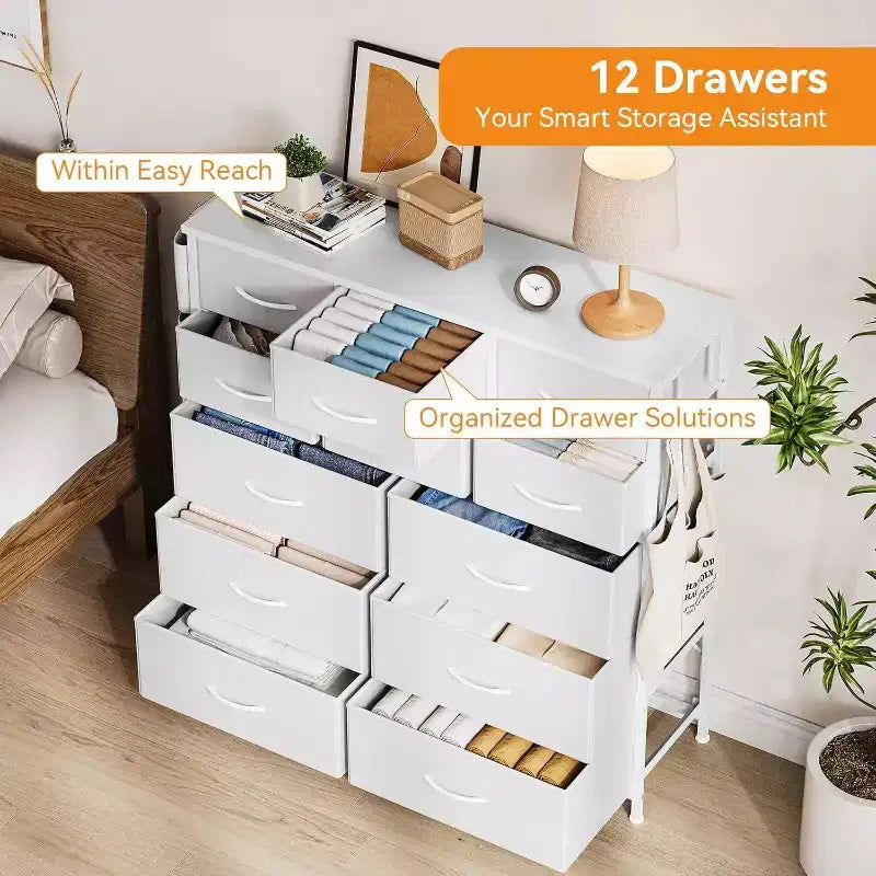 Commode en tissu Acekool à 12 tiroirs avec poches latérales Meuble de rangement pour chambre et placard