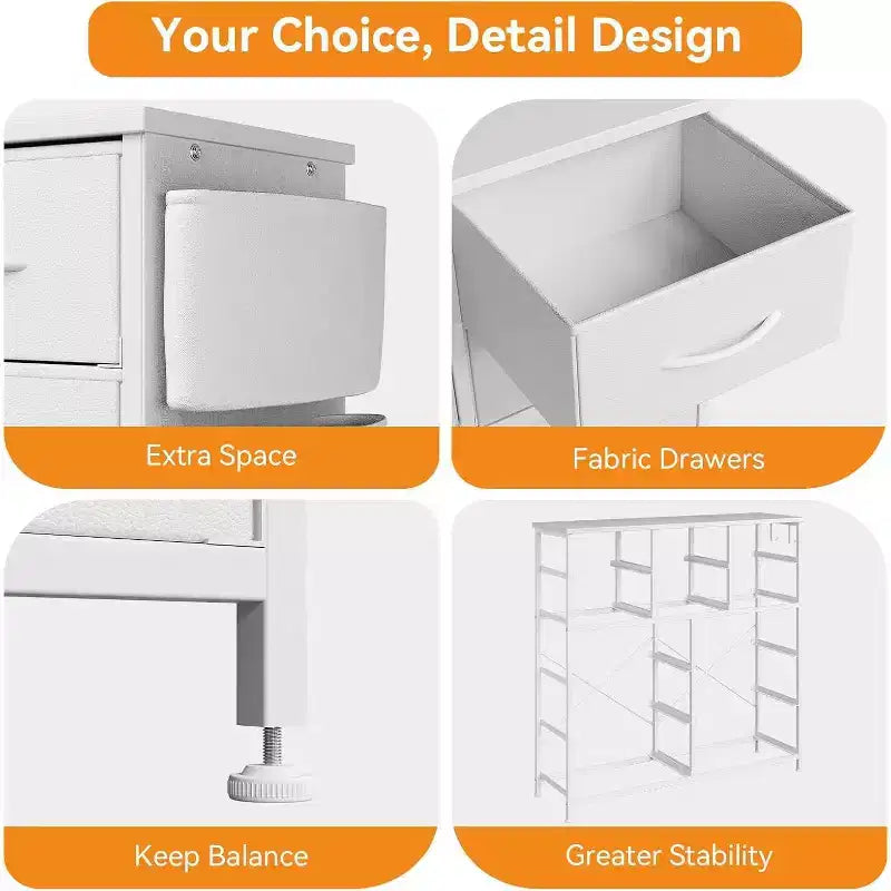 Commode en tissu Acekool à 12 tiroirs avec poches latérales Meuble de rangement pour chambre et placard