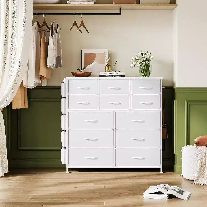 Commode en tissu Acekool à 12 tiroirs avec poches latérales Meuble de rangement pour chambre et placard