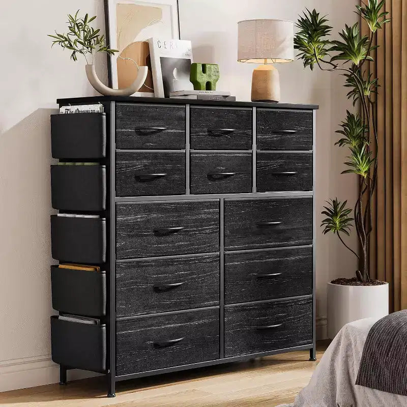 Commode en tissu Acekool à 12 tiroirs avec poches latérales Meuble de rangement pour chambre et placard