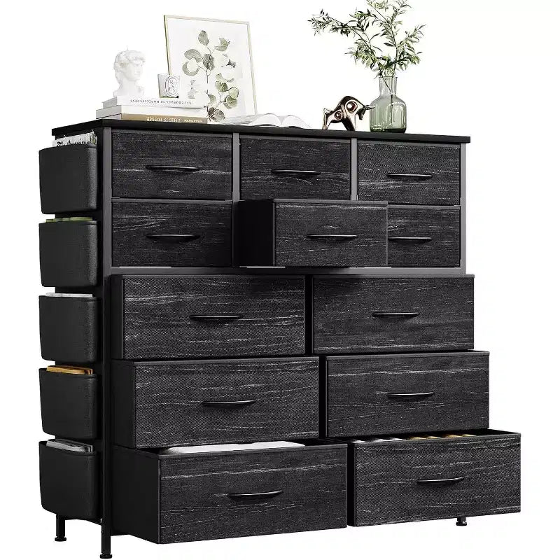 Commode en tissu Acekool à 12 tiroirs avec poches latérales Meuble de rangement pour chambre et placard