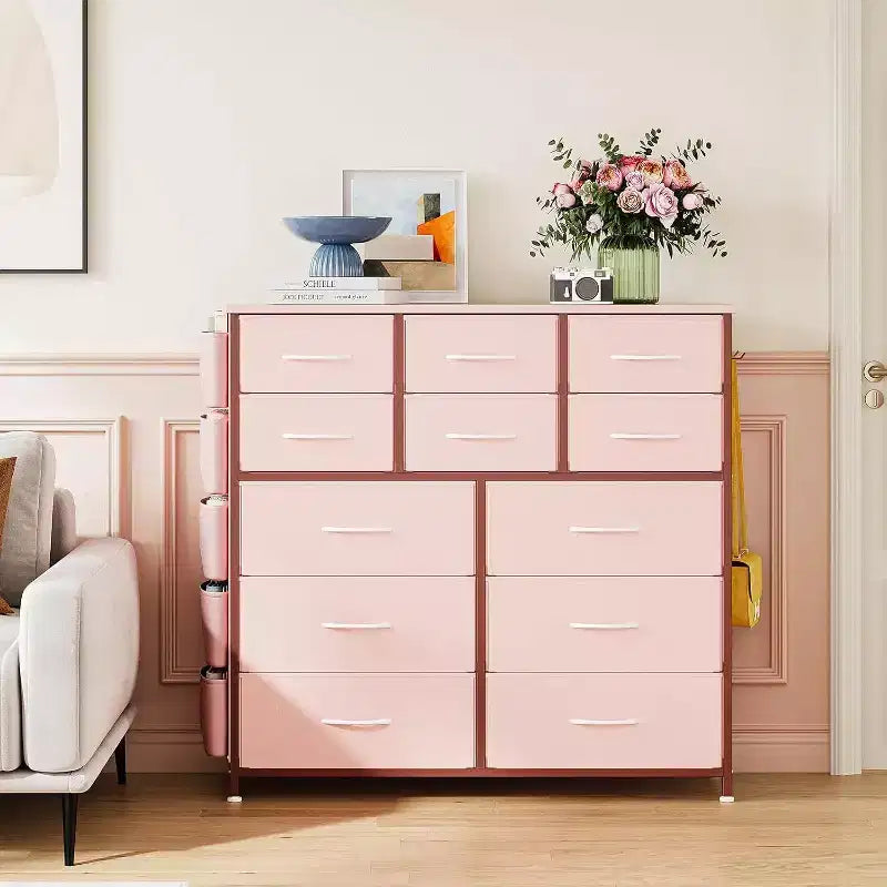 Commode en tissu Acekool à 12 tiroirs avec poches latérales Meuble de rangement pour chambre et placard