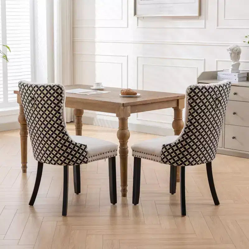 Okak Farmhouse – Lot de 2 chaises de salle à manger rembourrées, pieds en bois massif, cloutées, chaises d'appoint touffues en velours confortables pour table de salle à manger