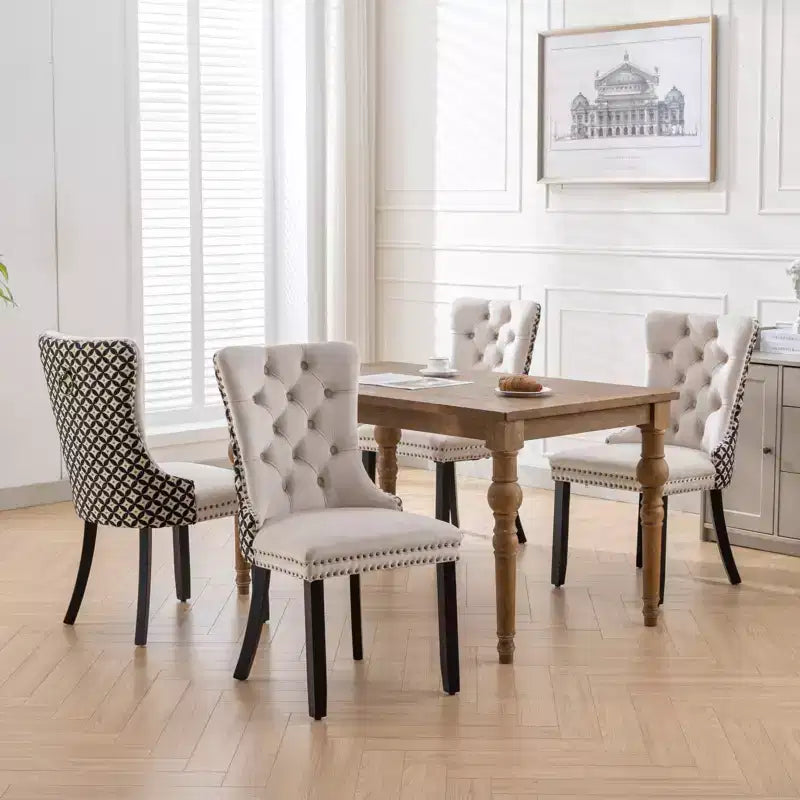 Okak Farmhouse – Lot de 2 chaises de salle à manger rembourrées, pieds en bois massif, cloutées, chaises d'appoint touffues en velours confortables pour table de salle à manger