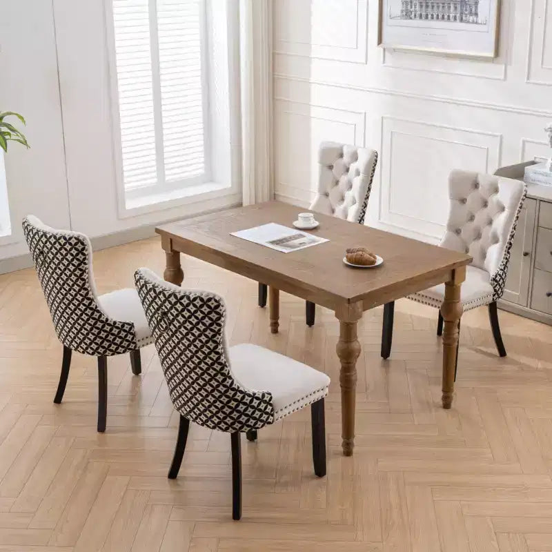 Okak Farmhouse – Lot de 2 chaises de salle à manger rembourrées, pieds en bois massif, cloutées, chaises d'appoint touffues en velours confortables pour table de salle à manger