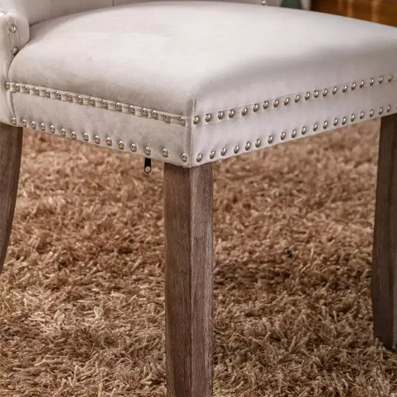 Okak Farmhouse – Lot de 2 chaises de salle à manger rembourrées, pieds en bois massif, cloutées, chaises d'appoint touffues en velours confortables pour table de salle à manger