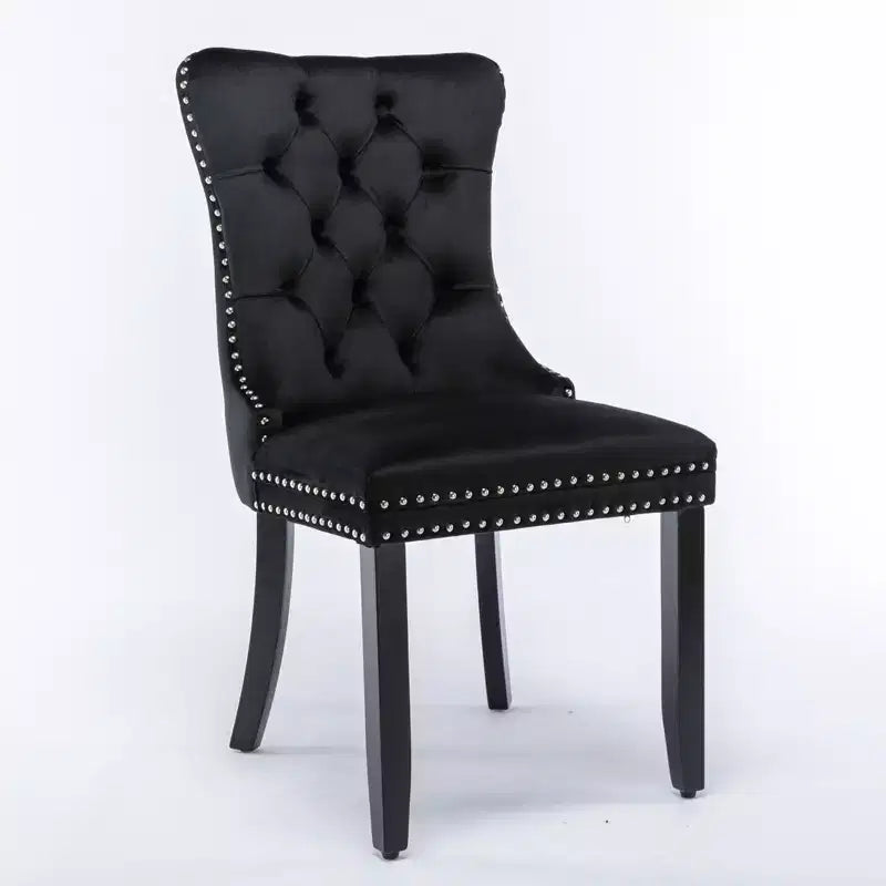 Okak Farmhouse – Lot de 2 chaises de salle à manger rembourrées, pieds en bois massif, cloutées, chaises d'appoint touffues en velours confortables pour table de salle à manger