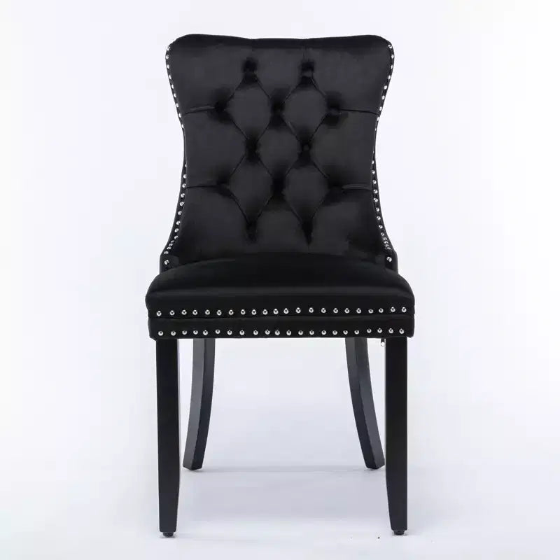 Okak Farmhouse – Lot de 2 chaises de salle à manger rembourrées, pieds en bois massif, cloutées, chaises d'appoint touffues en velours confortables pour table de salle à manger