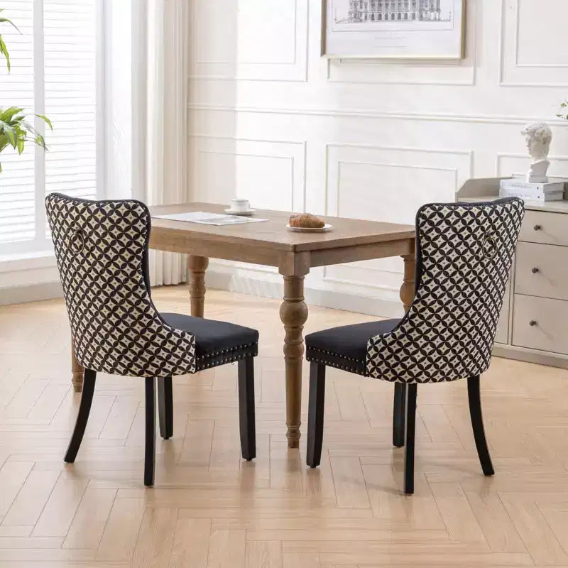 Okak Farmhouse – Lot de 2 chaises de salle à manger rembourrées, pieds en bois massif, cloutées, chaises d'appoint touffues en velours confortables pour table de salle à manger