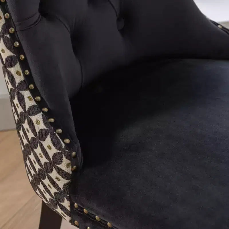 Okak Farmhouse – Lot de 2 chaises de salle à manger rembourrées, pieds en bois massif, cloutées, chaises d'appoint touffues en velours confortables pour table de salle à manger