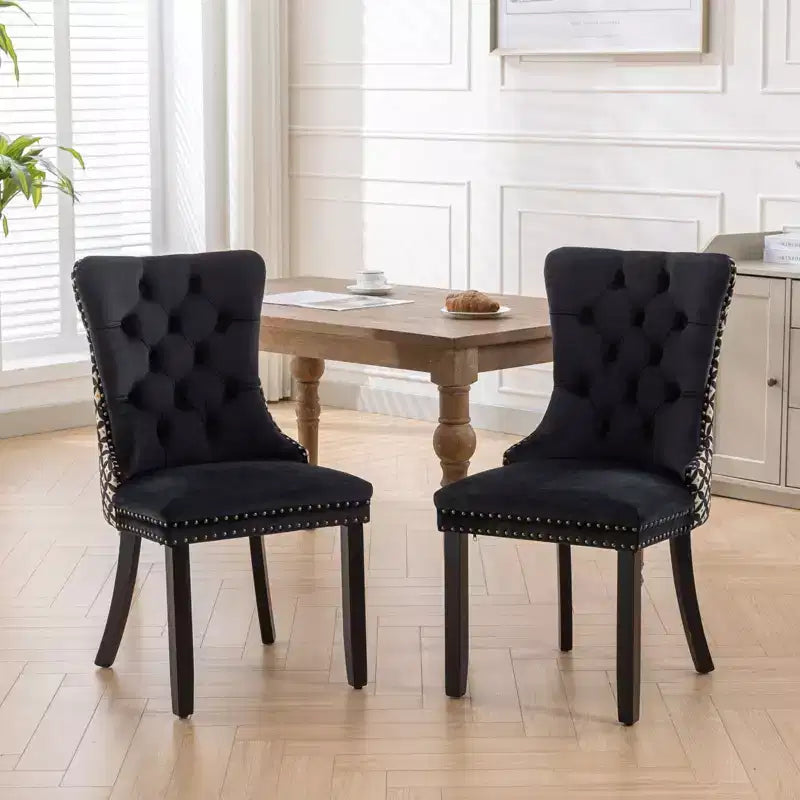 Okak Farmhouse – Lot de 2 chaises de salle à manger rembourrées, pieds en bois massif, cloutées, chaises d'appoint touffues en velours confortables pour table de salle à manger