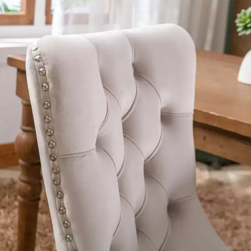 Okak Farmhouse – Lot de 2 chaises de salle à manger rembourrées, pieds en bois massif, cloutées, chaises d'appoint touffues en velours confortables pour table de salle à manger