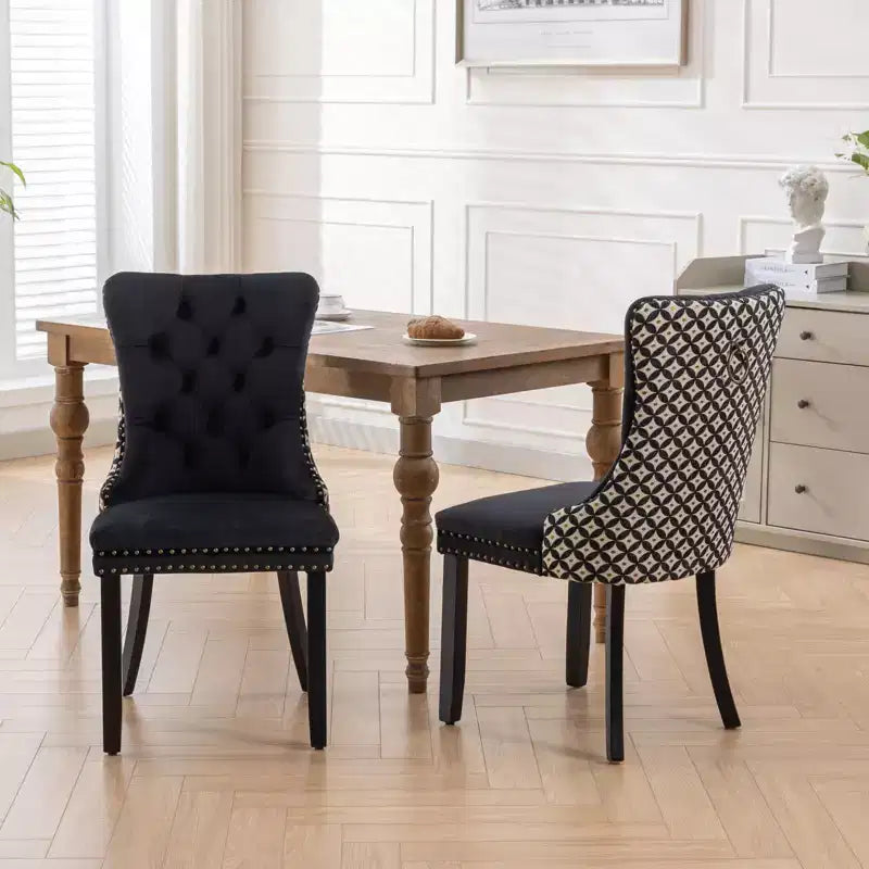 Okak Farmhouse – Lot de 2 chaises de salle à manger rembourrées, pieds en bois massif, cloutées, chaises d'appoint touffues en velours confortables pour table de salle à manger