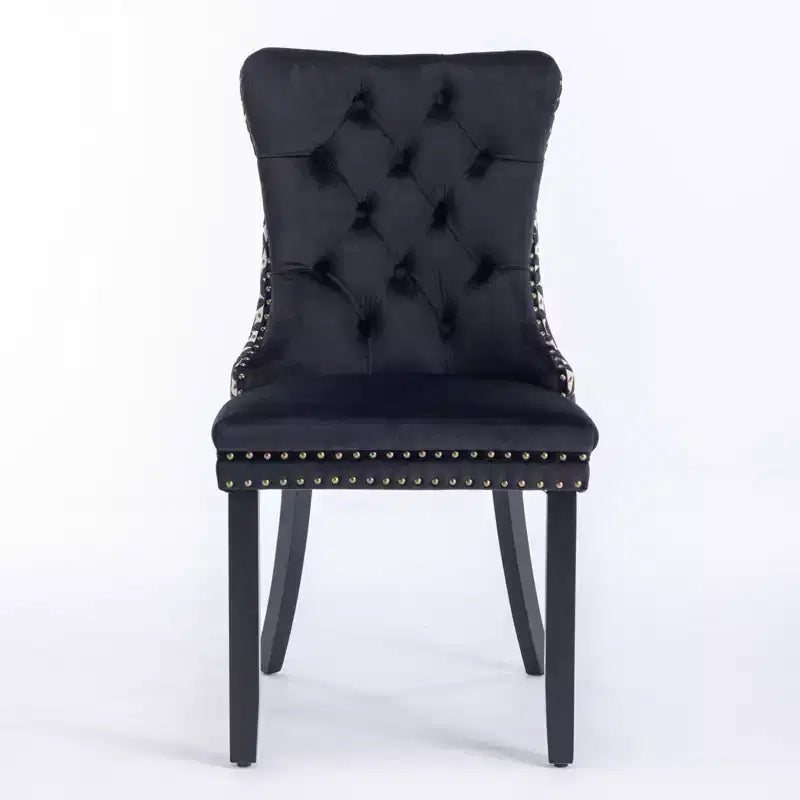 Okak Farmhouse – Lot de 2 chaises de salle à manger rembourrées, pieds en bois massif, cloutées, chaises d'appoint touffues en velours confortables pour table de salle à manger