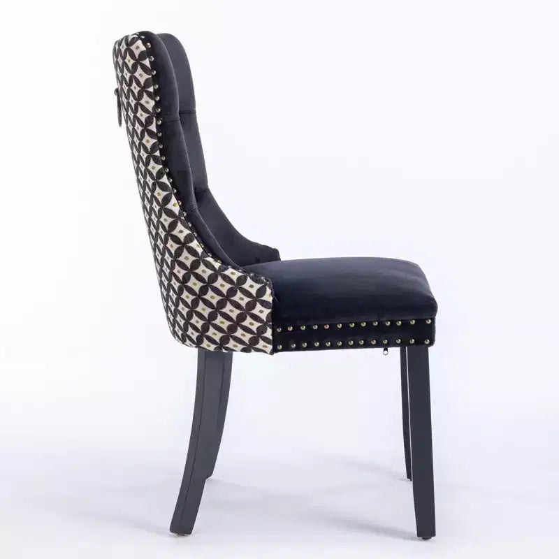 Okak Farmhouse – Lot de 2 chaises de salle à manger rembourrées, pieds en bois massif, cloutées, chaises d'appoint touffues en velours confortables pour table de salle à manger