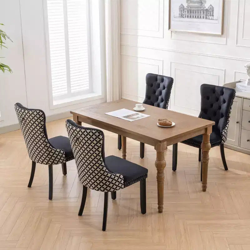 Okak Farmhouse – Lot de 2 chaises de salle à manger rembourrées, pieds en bois massif, cloutées, chaises d'appoint touffues en velours confortables pour table de salle à manger