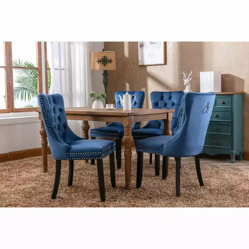Okak Farmhouse – Lot de 2 chaises de salle à manger rembourrées, pieds en bois massif, cloutées, chaises d'appoint touffues en velours confortables pour table de salle à manger