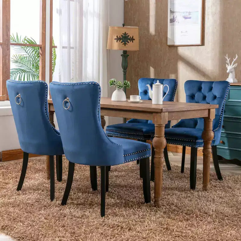 Okak Farmhouse – Lot de 2 chaises de salle à manger rembourrées, pieds en bois massif, cloutées, chaises d'appoint touffues en velours confortables pour table de salle à manger