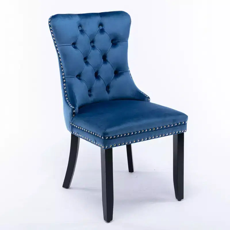 Okak Farmhouse – Lot de 2 chaises de salle à manger rembourrées, pieds en bois massif, cloutées, chaises d'appoint touffues en velours confortables pour table de salle à manger