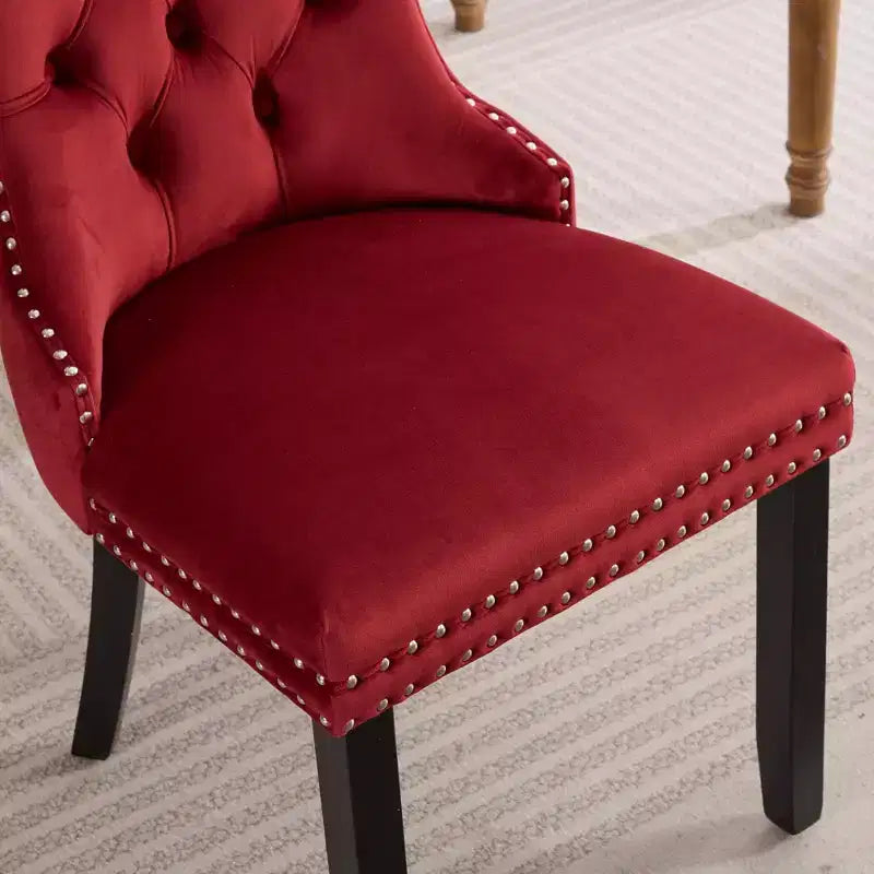 Okak Farmhouse – Lot de 2 chaises de salle à manger rembourrées, pieds en bois massif, cloutées, chaises d'appoint touffues en velours confortables pour table de salle à manger