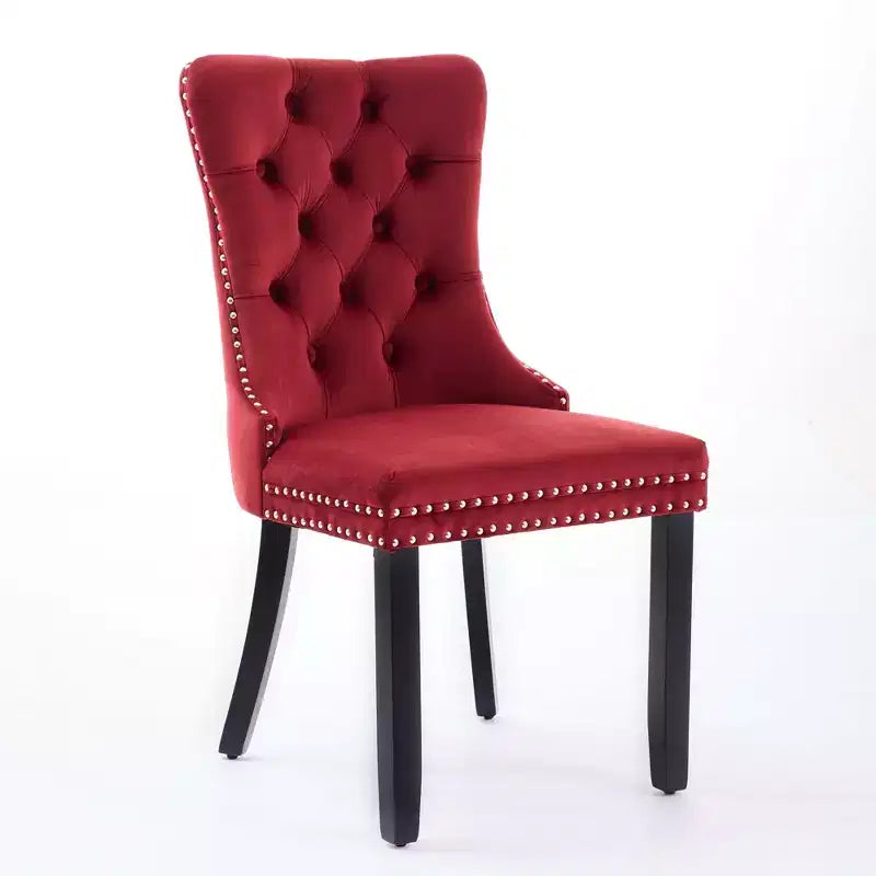 Okak Farmhouse – Lot de 2 chaises de salle à manger rembourrées, pieds en bois massif, cloutées, chaises d'appoint touffues en velours confortables pour table de salle à manger
